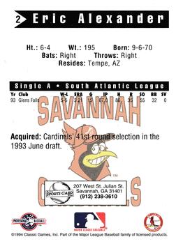 1994 Classic Best Savannah Cardinals #2 Eric Alexander Back