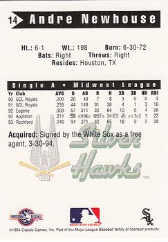 1994 Classic Best South Bend Silver Hawks #14 Andre Newhouse Back