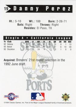 1994 Classic Best Stockton Ports #19 Danny Perez Back