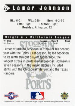 1994 Classic Best Stockton Ports #27 Lamar Johnson Back