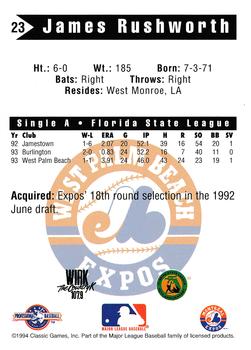 1994 Classic Best West Palm Beach Expos #23 James Rushworth Back
