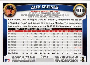 2011 Topps National League All-Stars #NL10 Zack Greinke Back