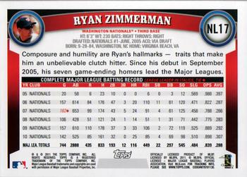 2011 Topps National League All-Stars #NL17 Ryan Zimmerman Back