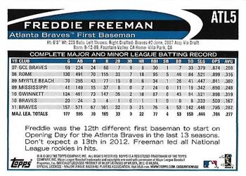 2012 Topps Atlanta Braves #ATL5 Freddie Freeman Back
