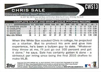2012 Topps Chicago White Sox #CWS13 Chris Sale Back