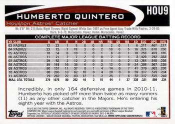 2012 Topps Houston Astros #HOU9 Humberto Quintero Back