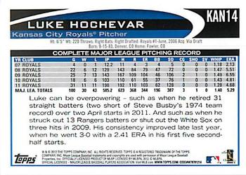 2012 Topps Kansas City Royals #KAN14 Luke Hochevar Back