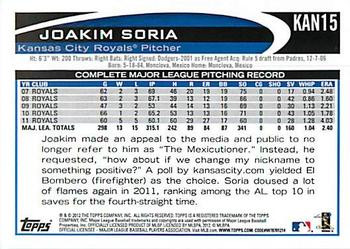 2012 Topps Kansas City Royals #KAN15 Joakim Soria Back
