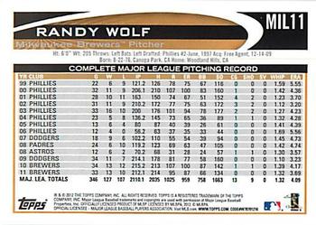 2012 Topps Milwaukee Brewers #MIL11 Randy Wolf Back