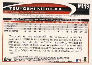 2012 Topps Minnesota Twins #MIN9 Tsuyoshi Nishioka Back