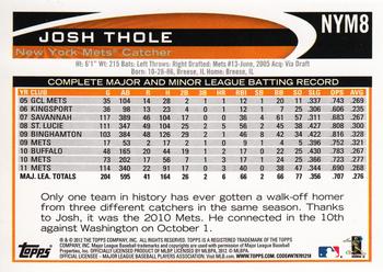 2012 Topps New York Mets #NYM8 Josh Thole Back