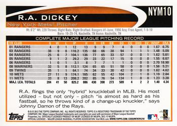 2012 Topps New York Mets #NYM10 R.A. Dickey Back