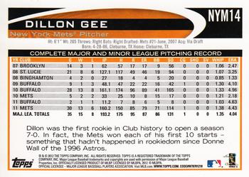 2012 Topps New York Mets #NYM14 Dillon Gee Back