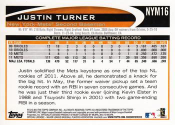 2012 Topps New York Mets #NYM16 Justin Turner Back