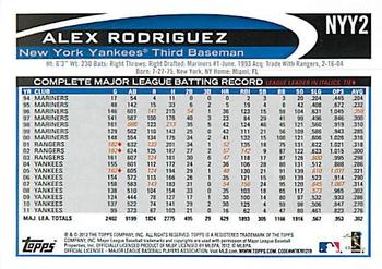 2012 Topps New York Yankees #NYY2 Alex Rodriguez Back