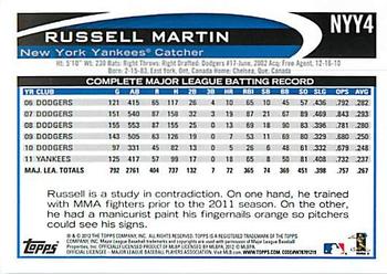 2012 Topps New York Yankees #NYY4 Russell Martin Back