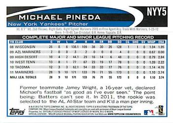 2012 Topps New York Yankees #NYY5 Michael Pineda Back