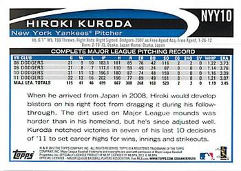 2012 Topps New York Yankees #NYY10 Hiroki Kuroda Back