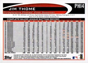 2012 Topps Philadelphia Phillies #PHI4 Jim Thome Back