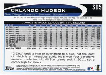 2012 Topps San Diego Padres #SD5 Orlando Hudson Back