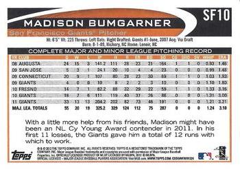 2012 Topps San Francisco Giants #SF10 Madison Bumgarner Back