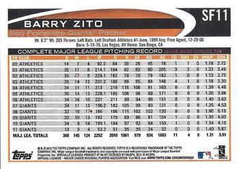 2012 Topps San Francisco Giants #SF11 Barry Zito Back