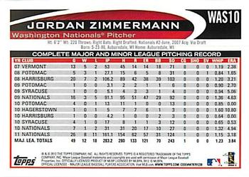 2012 Topps Washington Nationals #WAS10 Jordan Zimmermann Back