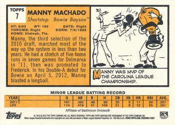 2012 Topps Heritage Minor League #7 Manny Machado Back