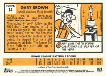 2012 Topps Heritage Minor League #14 Gary Brown Back