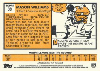 2012 Topps Heritage Minor League #39 Mason Williams Back