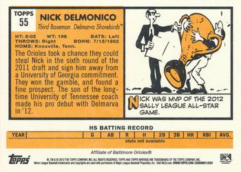 2012 Topps Heritage Minor League #55 Nick Delmonico Back