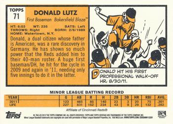 2012 Topps Heritage Minor League #71 Donald Lutz Back