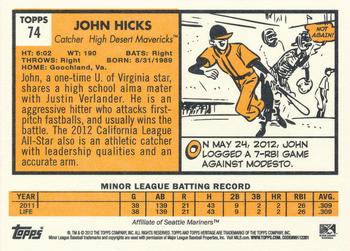 2012 Topps Heritage Minor League #74 John Hicks Back
