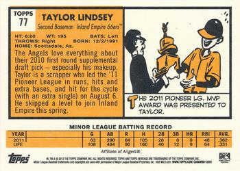 2012 Topps Heritage Minor League #77 Taylor Lindsey Back
