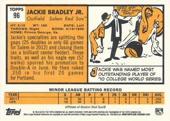 2012 Topps Heritage Minor League #96 Jackie Bradley Jr. Back