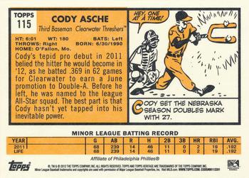 2012 Topps Heritage Minor League #115 Cody Asche Back