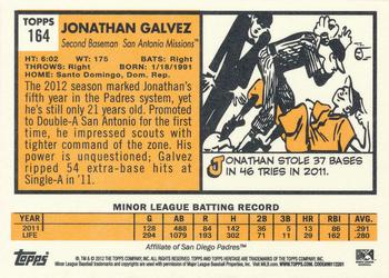 2012 Topps Heritage Minor League #164 Jonathan Galvez Back