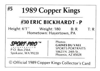 1989 Sport Pro Butte Copper Kings #5 Eric Bickhardt Back