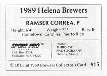 1989 Sport Pro Helena Brewers #15 Ramser Correa Back