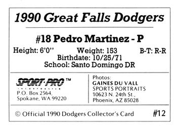 1990 Sport Pro Great Falls Dodgers #12 Pedro Martinez Back