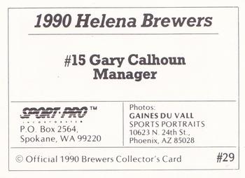1990 Sport Pro Helena Brewers #29 Gary Calhoun Back
