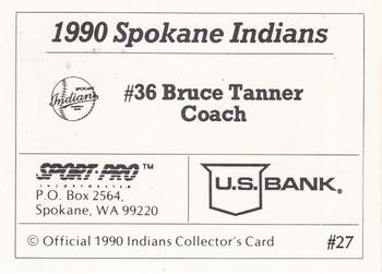 1990 Sport Pro Spokane Indians #27 Bruce Tanner Back