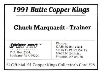 1991 Sport Pro Butte Copper Kings #28 Chuck Marquardt Back