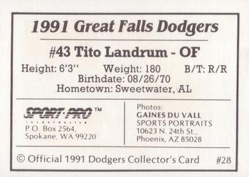 1991 Sport Pro Great Falls Dodgers #28 Tito Landrum Back