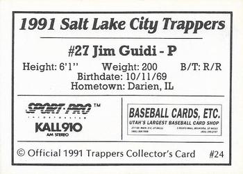 1991 Sport Pro Salt Lake Trappers #24 Jim Guidi Back