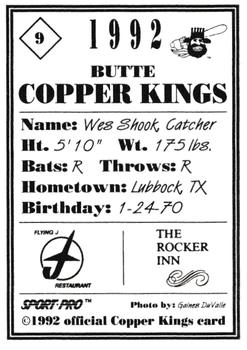 1992 Sport Pro Butte Copper Kings #9 Wes Shook Back