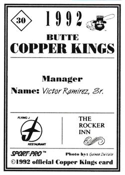 1992 Sport Pro Butte Copper Kings #30 Vic Ramirez Back