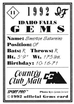 1992 Sport Pro Idaho Falls Gems #11 Sherton Saturnino Back