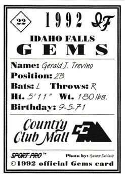1992 Sport Pro Idaho Falls Gems #22 Gerald Trevino Back