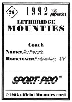 1992 Sport Pro Lethbridge Mounties #26 Jim Procopio Back